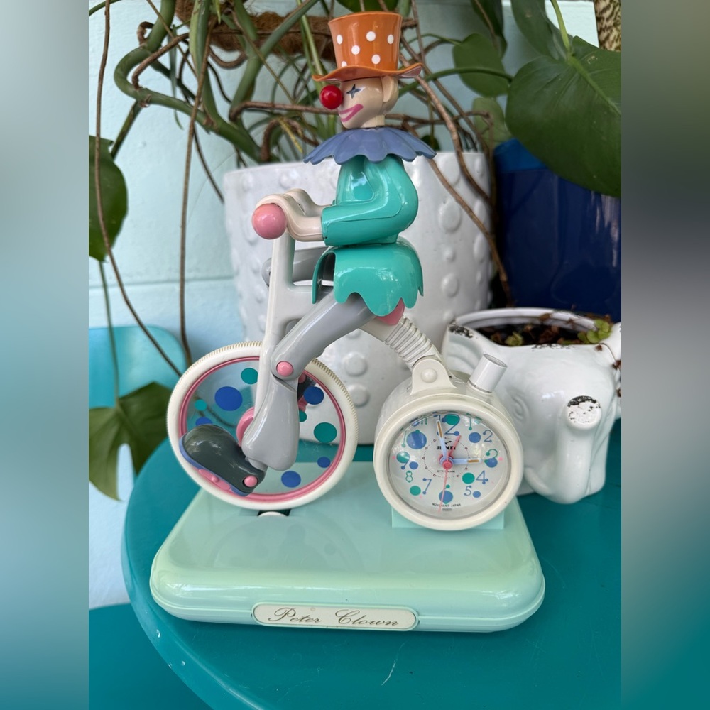 Vintage Peter Clown Musical Moving Alarm Clock Jinmei Japan Circus Bespoke Rare